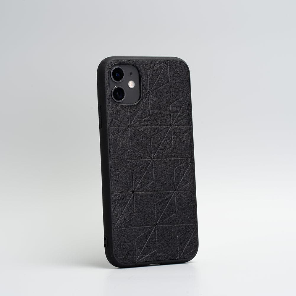 Leather case for iPhone 11 Series - Geometric Flower (Black)-3