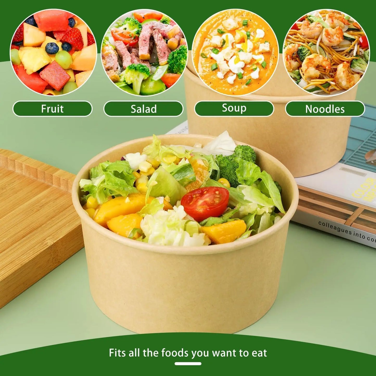 25pcs Lunch Bento Boxes Disposable Paper Bowls Take Away Food Container With Lids For Salads Party Food Disposable Tableware