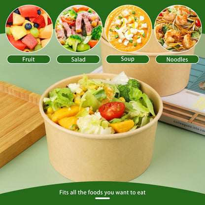25pcs Lunch Bento Boxes Disposable Paper Bowls Take Away Food Container With Lids For Salads Party Food Disposable Tableware