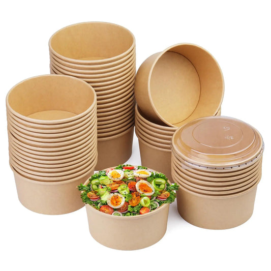 25pcs Lunch Bento Boxes Disposable Paper Bowls Take Away Food Container With Lids For Salads Party Food Disposable Tableware