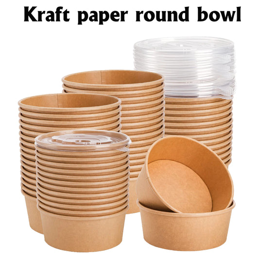 Kraft Paper Round Bowls Lunch Box Bento Box Food Containers Takeaway For Soup Salad Noodles Meal Prep Disposable Food Container