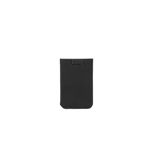 Slim black leather card holder wallet with RFID blocking, handmade from Italian full-grain leather.