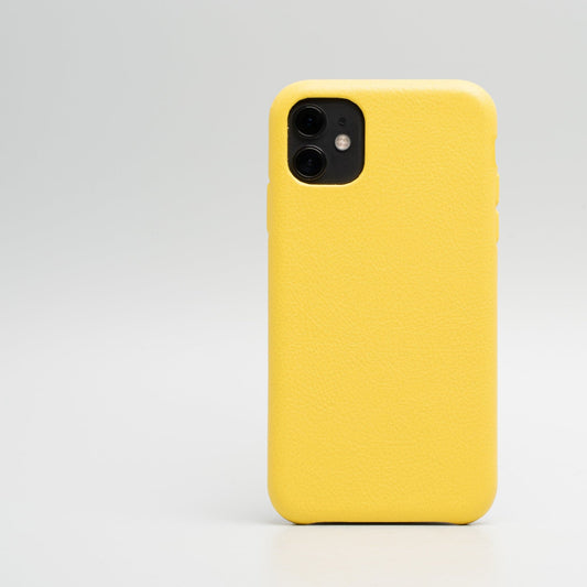yellow leather iPhone 11 case with full cover design and soft microfiber lining